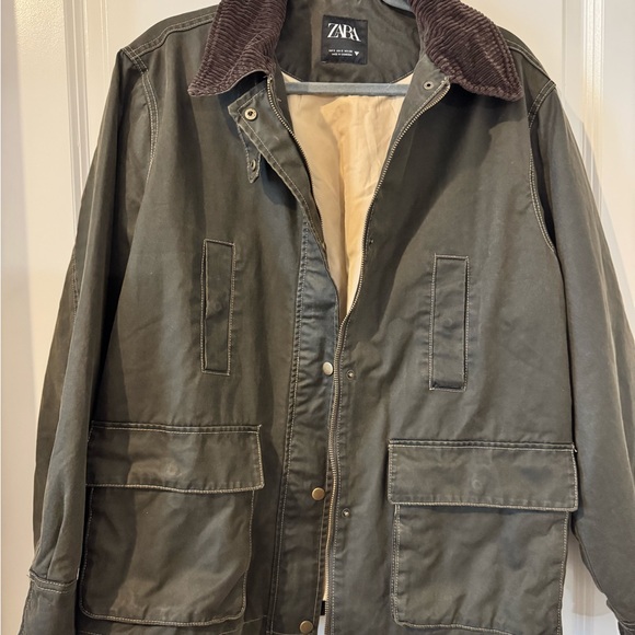 Zara Green Barn Jacket with Brown Collar - Picture 1 of 4